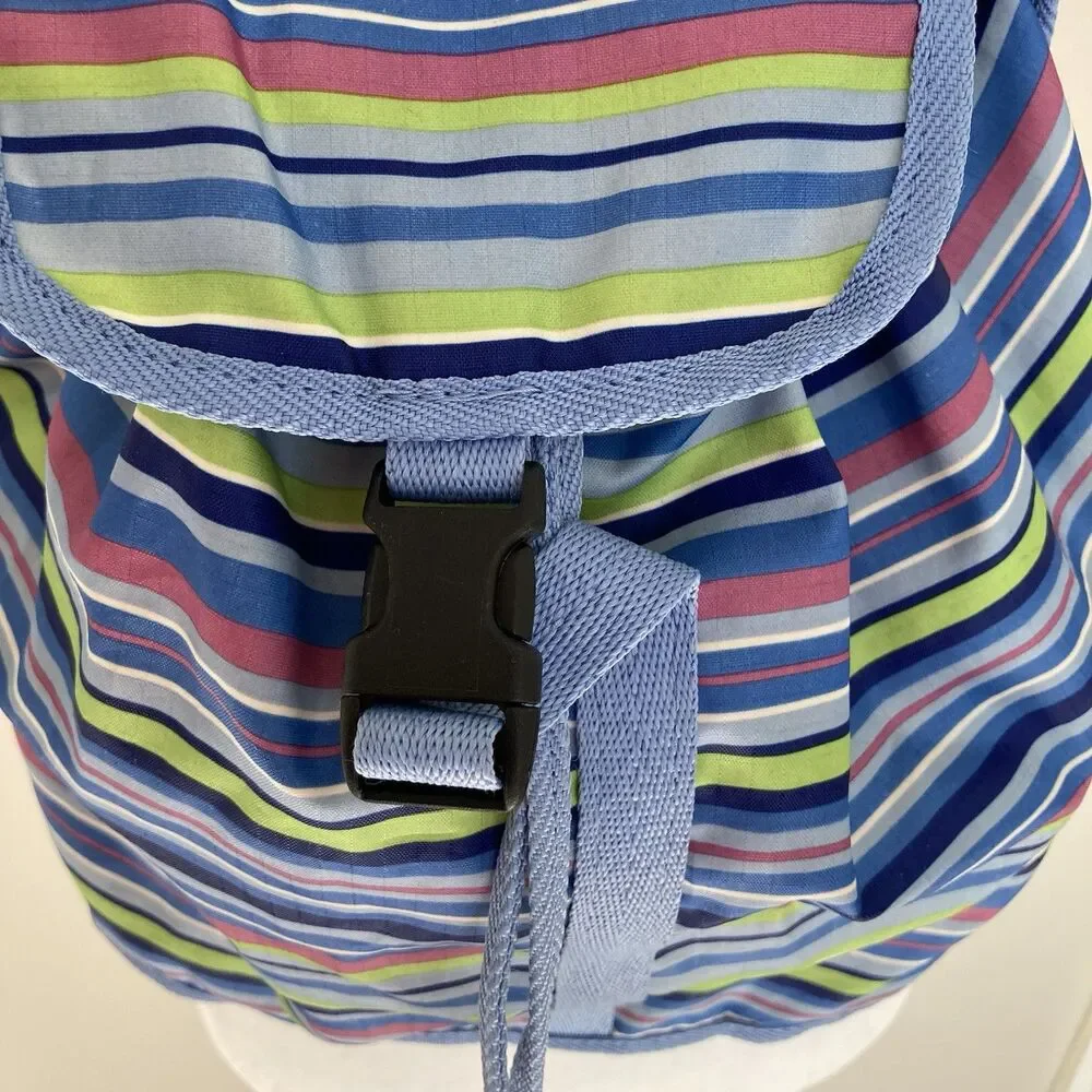 LeSportSac Blue Pink Striped Voyager Drawstring Nylon Small Backpack Bag